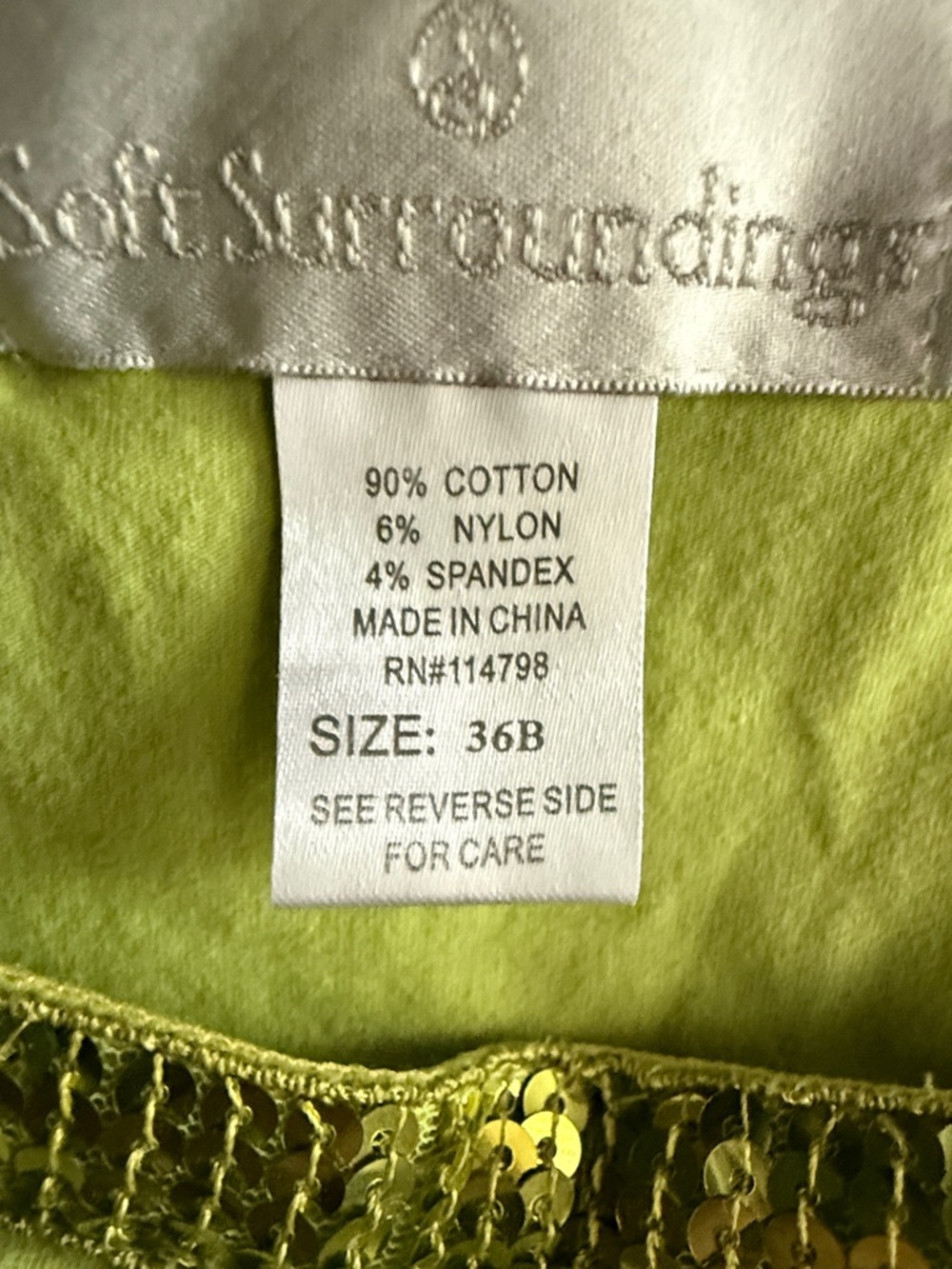 Soft Surroundings Lime Green Sequin Bra Top